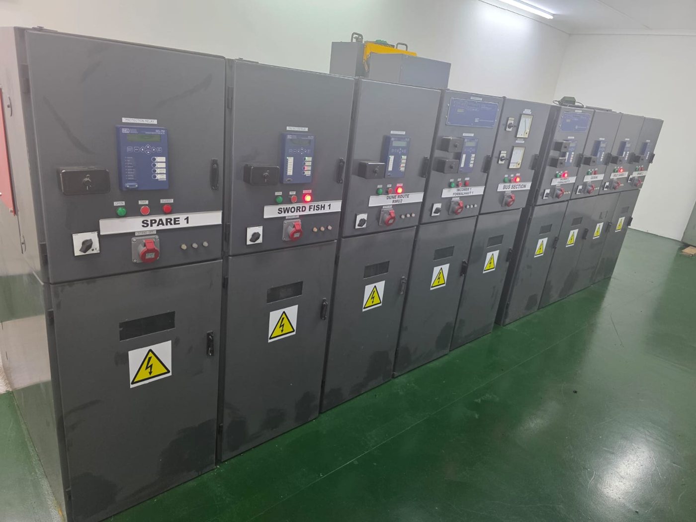 Front view of completed J and P switchgear lineup
